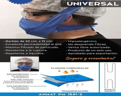 788-PAQ.x 100 TAPABOCA TRICAPA CON TIRA AZUL - ANMAT