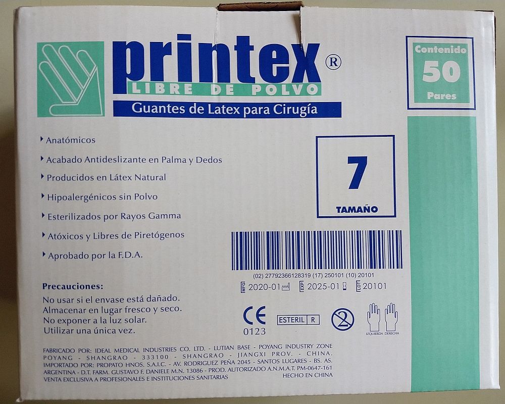 1291-PAR GUANTE LATEX CIRUGIA ESTERIL Talle 7 SIN POLVO - Imagen 3