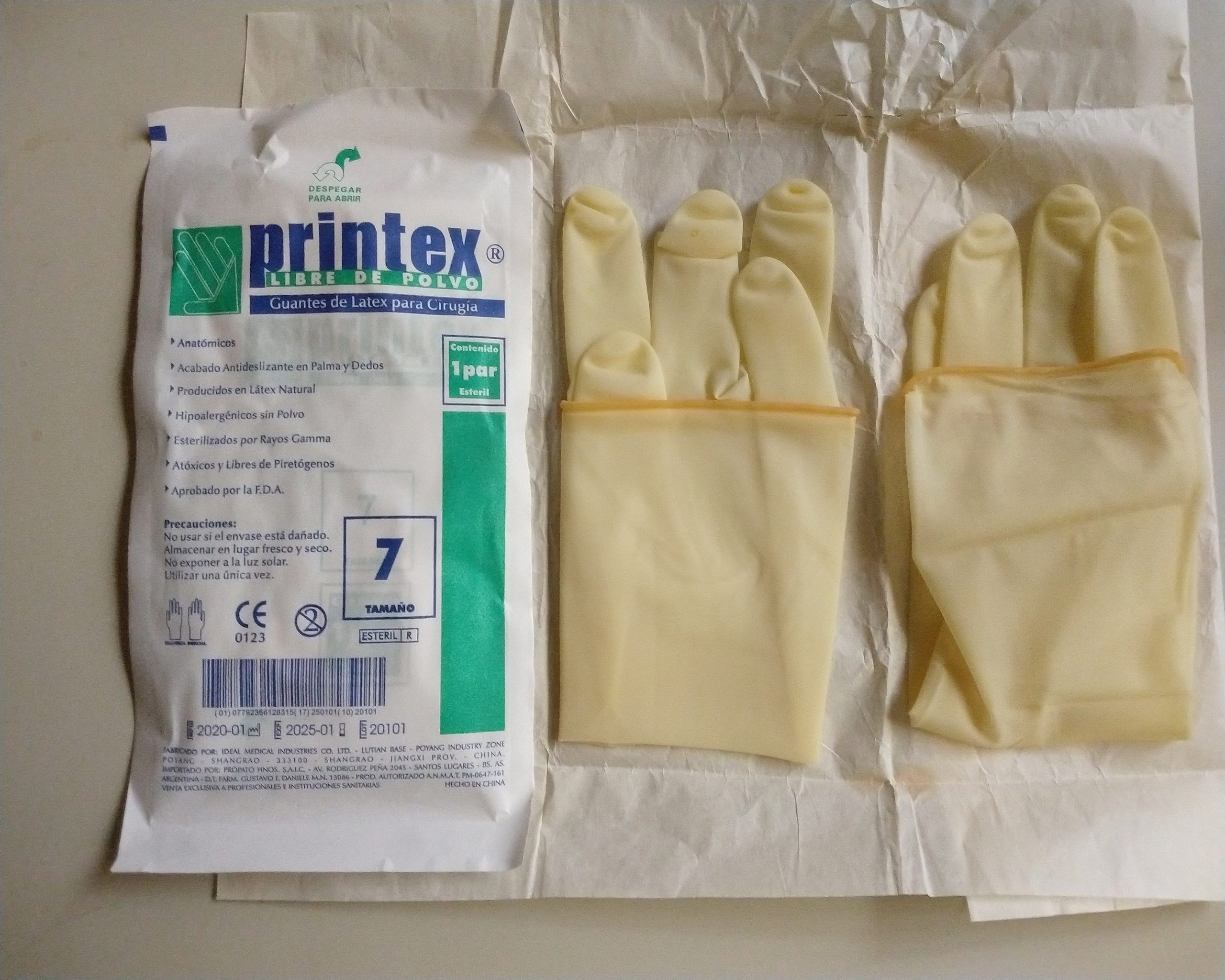 1291-PAR GUANTE LATEX CIRUGIA ESTERIL Talle 7 SIN POLVO - Imagen 2